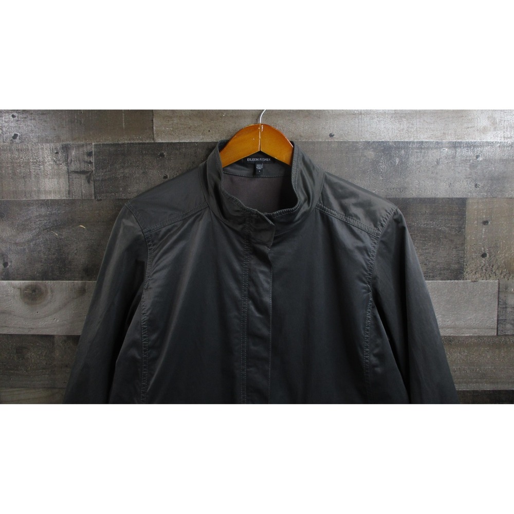 Eileen Fisher Coat Womens Large Gray Long Trench Rain Jacket Pockets F0CNS-2